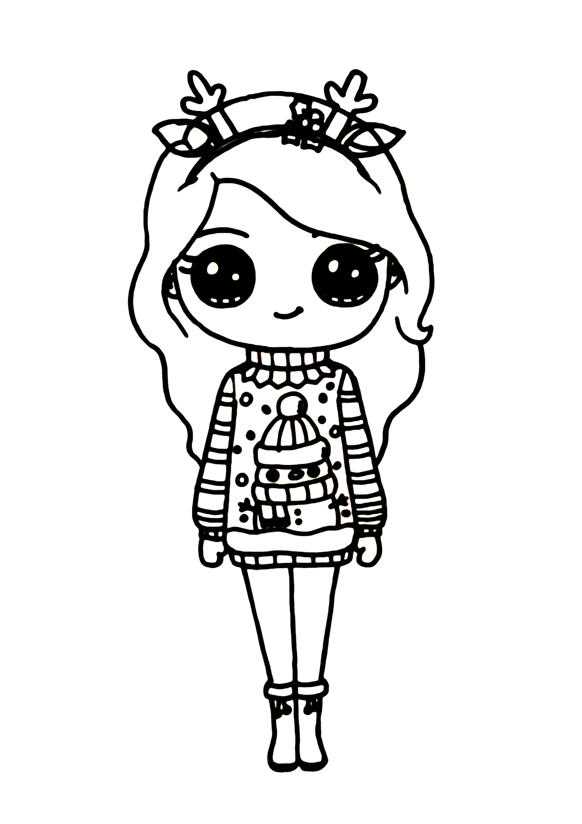 Menina natal kawaii para colorir - Imprimir Desenhos